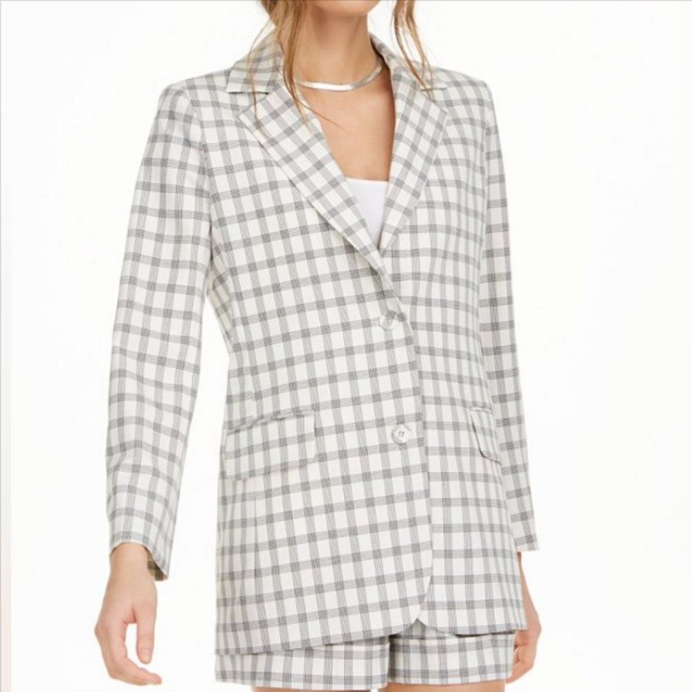 Danielle Bernstein WeWoreWhat Plaid Structured Blazer White/Black Size Medium